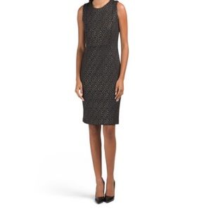CARMEN MARC VALVO | Gold Tone Dot Texture Print Cocktail Mini Dress
